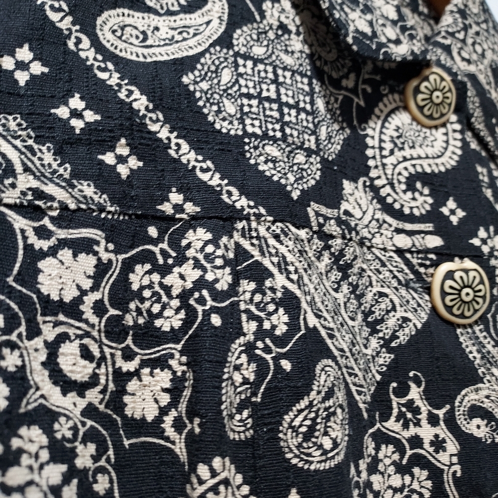 Old Money Coldwater Creek Black & Taupe Paisley Jacket Medium Cotton / Silk - Picture 4 of 8